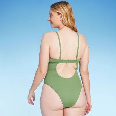 New - Shade & Shore Women's Underwire One Piece Swimsuit High Leg, Green 38DD