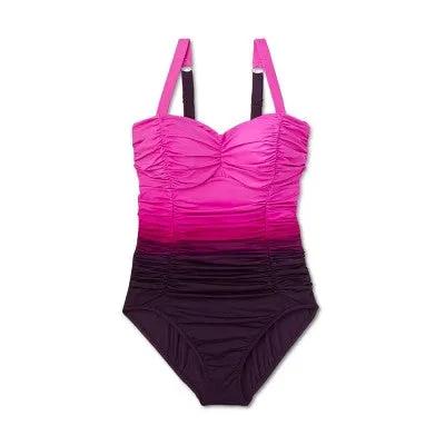 New - Women's UPF 50 Sweetheart Neck Seamed One Piece Swimsuit - Shape   Style by Aqua Green® Multi Pink 8