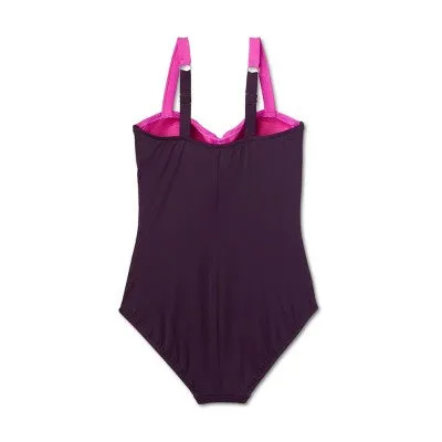 New - Women's UPF 50 Sweetheart Neck Seamed One Piece Swimsuit - Shape   Style by Aqua Green® Multi Pink 8