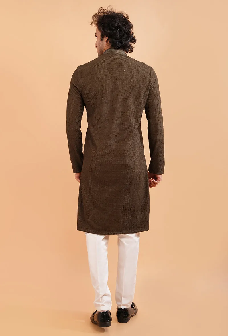 Olive Brown Kurta Pajama | Azania