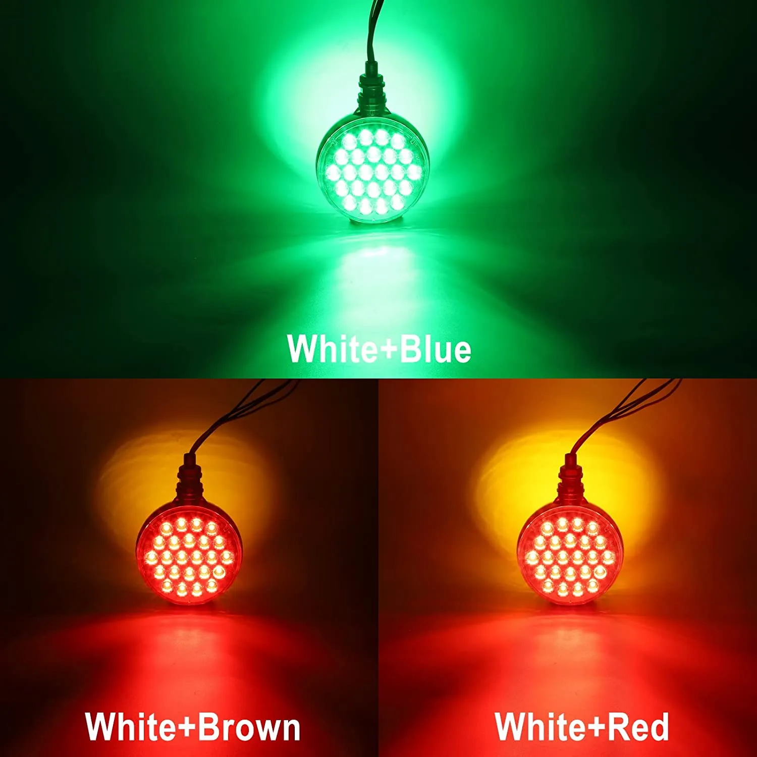 Partsam 2x 4 Dual Revolution Amber/Red/Green Round Double Face 48 Diode Marker/Turn Signal and Auxiliary Led Pedestal Light with Chrome Housing Sealed Replacement for Kenworth/Peterbilt/Freightliner