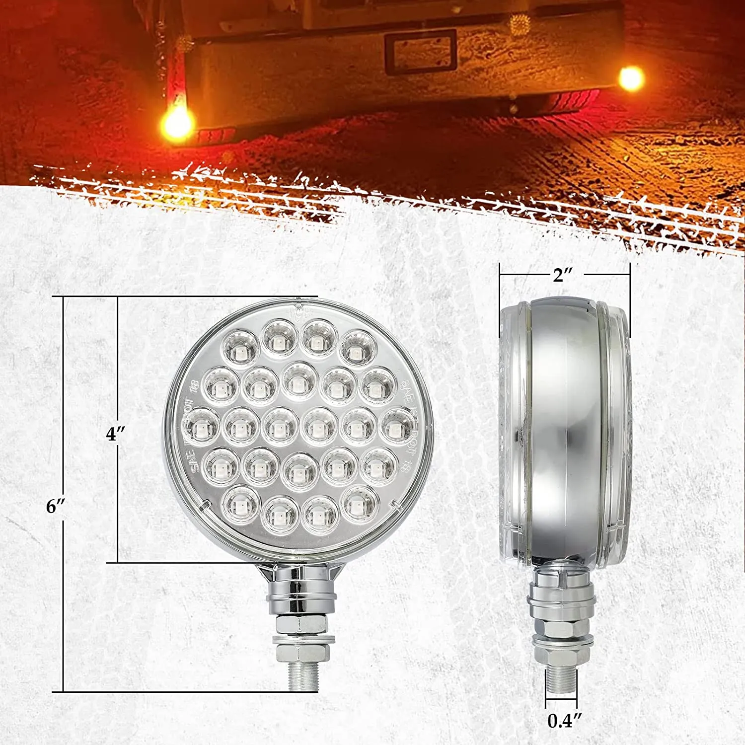 Partsam 2x 4 Dual Revolution Amber/Red/Green Round Double Face 48 Diode Marker/Turn Signal and Auxiliary Led Pedestal Light with Chrome Housing Sealed Replacement for Kenworth/Peterbilt/Freightliner