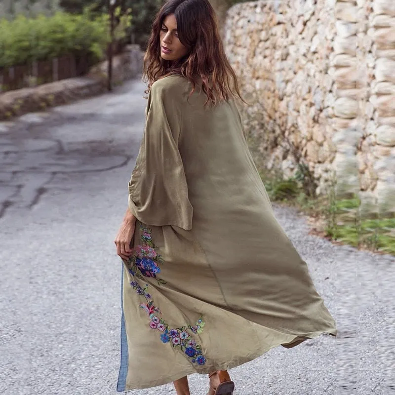 Sexy embroidered Beach Dress Swimwear Women Beach Cover Up Cardigan Swimwear Bikini Cover ups Robe Plage Zaful Dress Beach Tunic