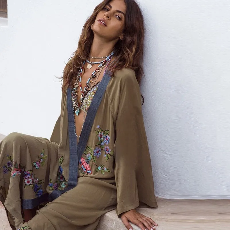 Sexy embroidered Beach Dress Swimwear Women Beach Cover Up Cardigan Swimwear Bikini Cover ups Robe Plage Zaful Dress Beach Tunic
