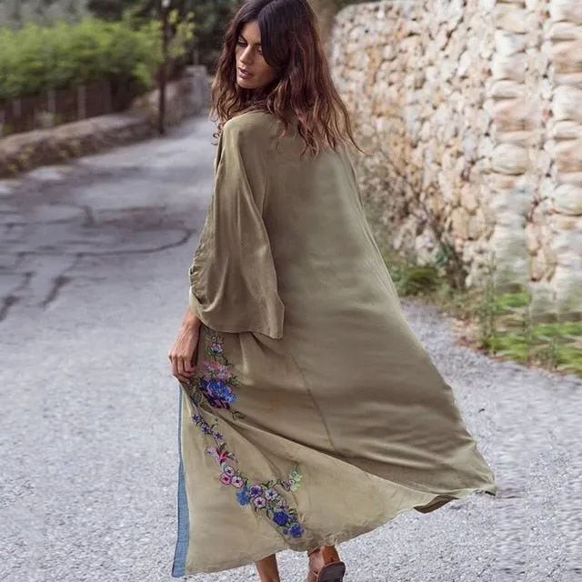 Sexy embroidered Beach Dress Swimwear Women Beach Cover Up Cardigan Swimwear Bikini Cover ups Robe Plage Zaful Dress Beach Tunic