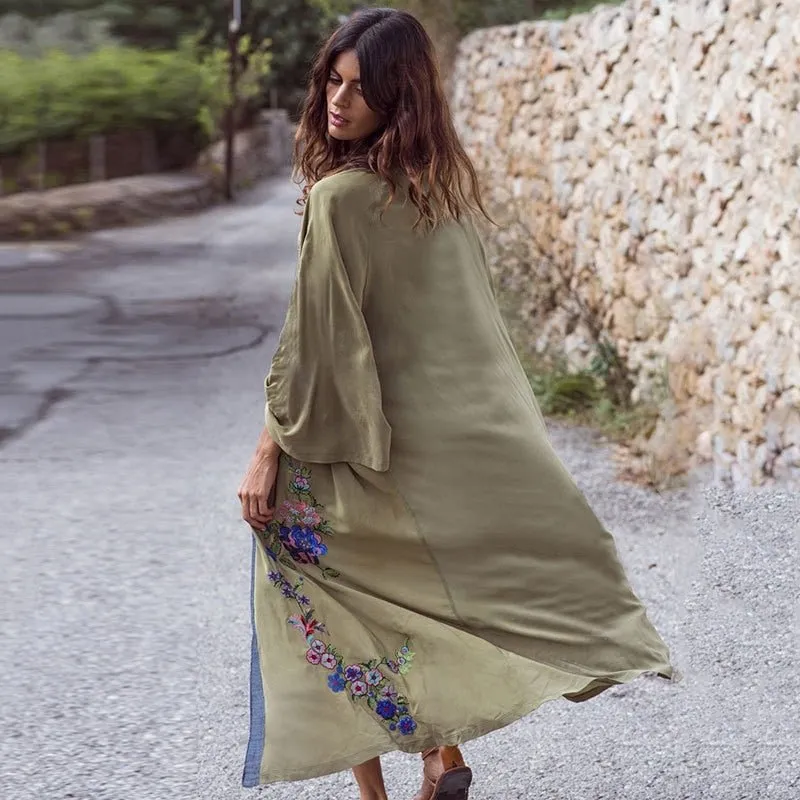 Sexy embroidered Beach Dress Swimwear Women Beach Cover Up Cardigan Swimwear Bikini Cover ups Robe Plage Zaful Dress Beach Tunic