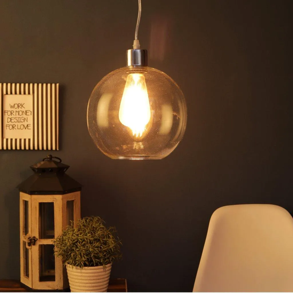 Silver Metal Hanging Light - 8-INCH-DOOM-CL - Included Bulb