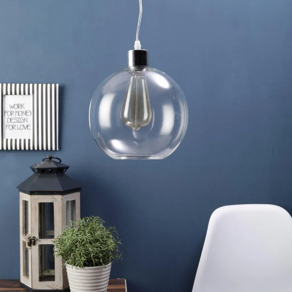 Silver Metal Hanging Light - 8-INCH-DOOM-CL - Included Bulb