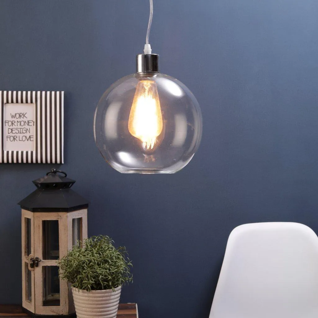 Silver Metal Hanging Light - 8-INCH-DOOM-CL - Included Bulb