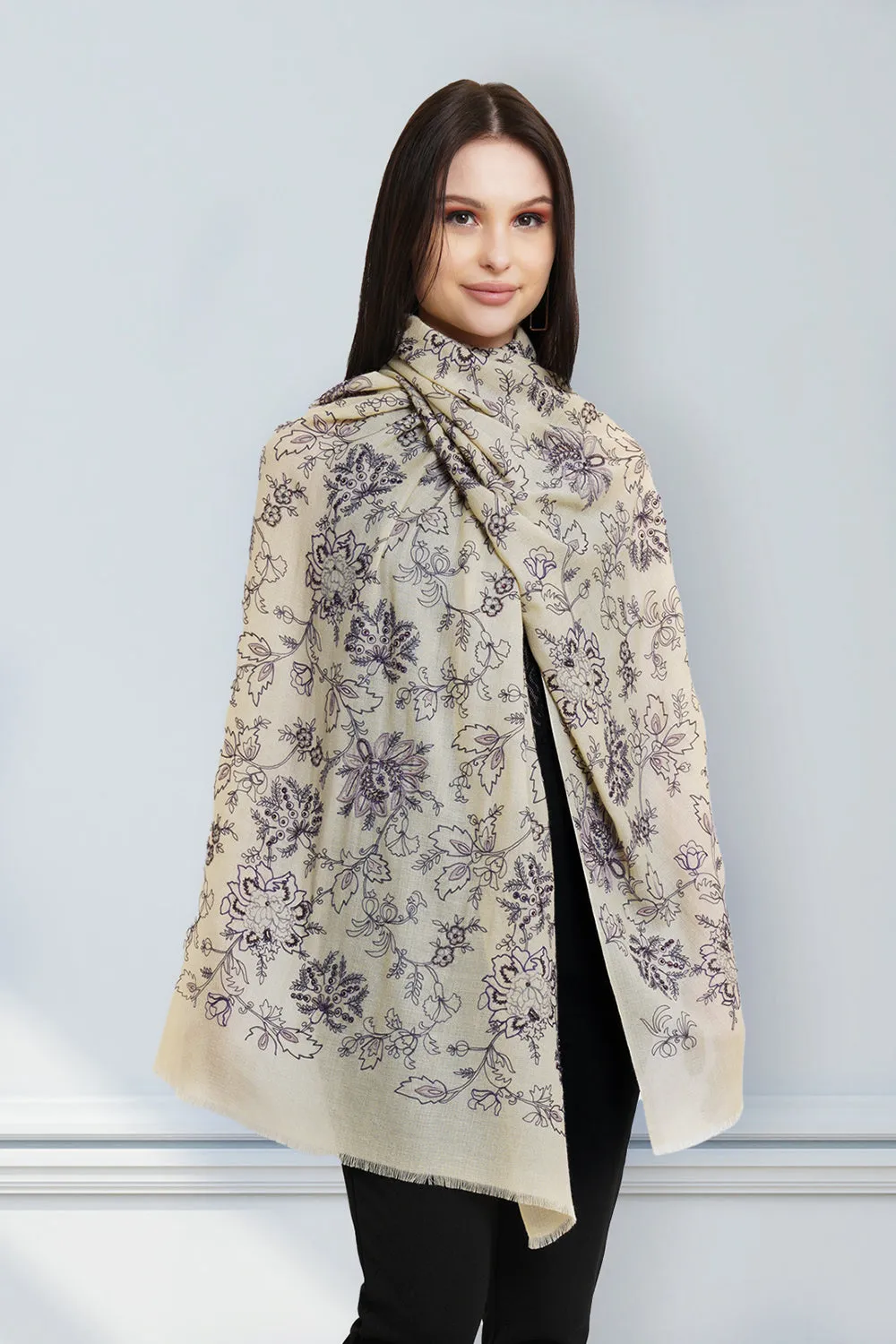 Simple Pleasures | Embroidered Pure Cashmere Stole