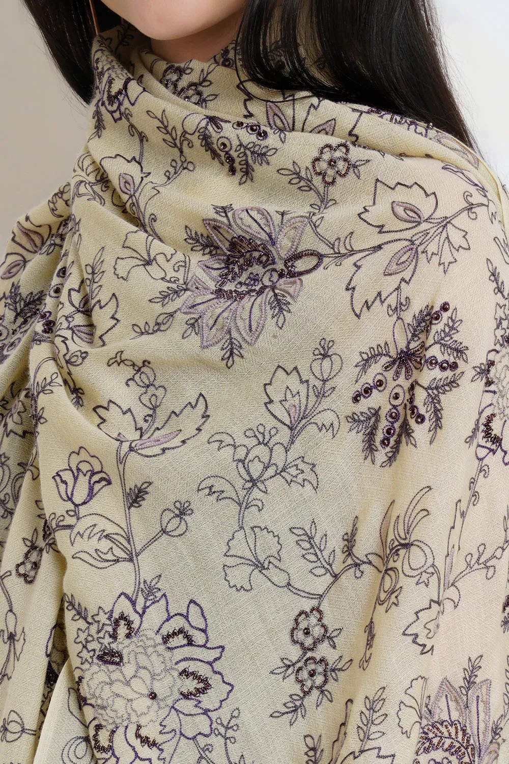 Simple Pleasures | Embroidered Pure Cashmere Stole