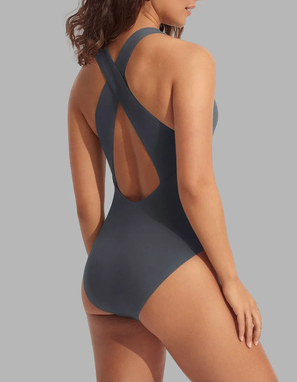 Solid-color Plus Size One-piece Swimwear Sets