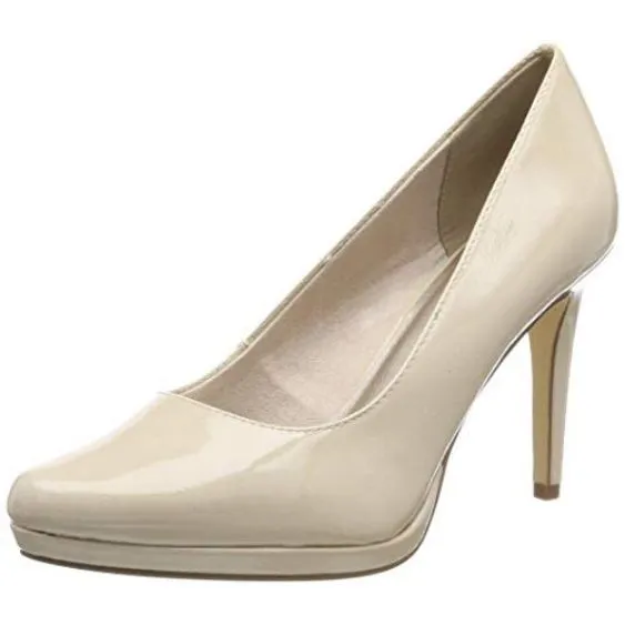Tamaris "22475" Cream Patent Court Shoe