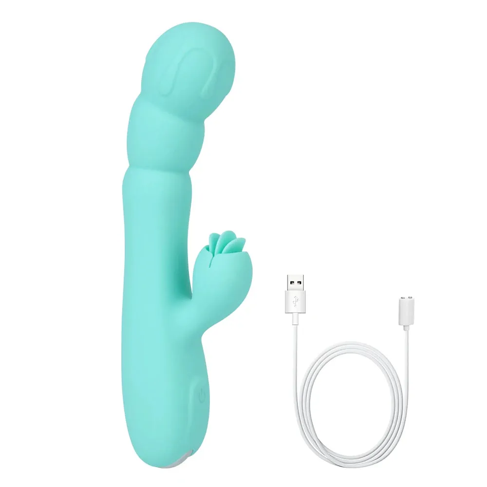Vibrating G-Spot and Clitoral Stimulator with Tongue Clit Clamp - Womens Sex Toy