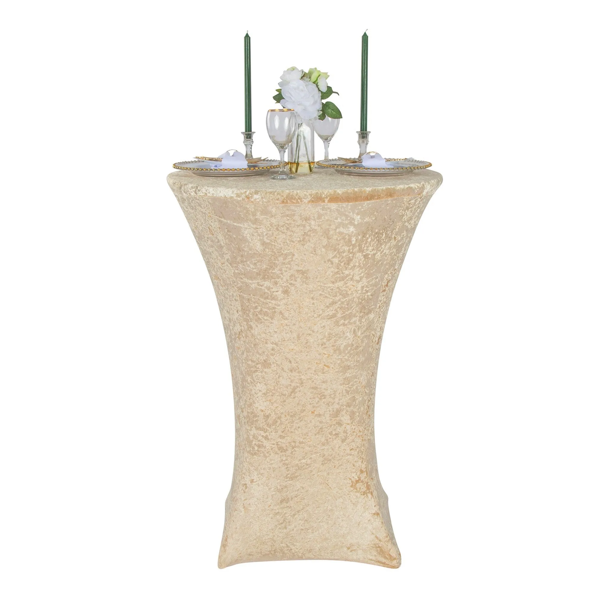Velvet Spandex Cocktail Table Cover 32" Round - Champagne