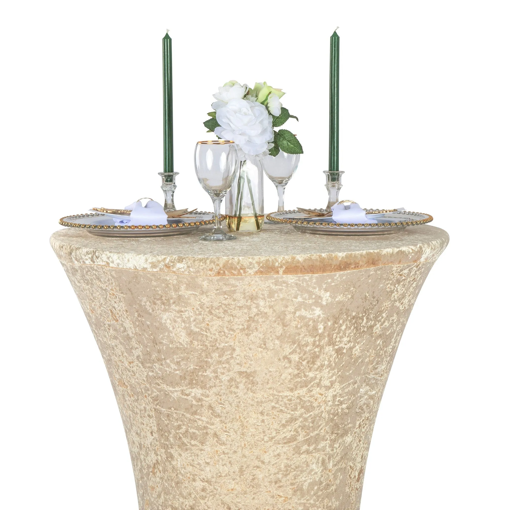 Velvet Spandex Cocktail Table Cover 32" Round - Champagne