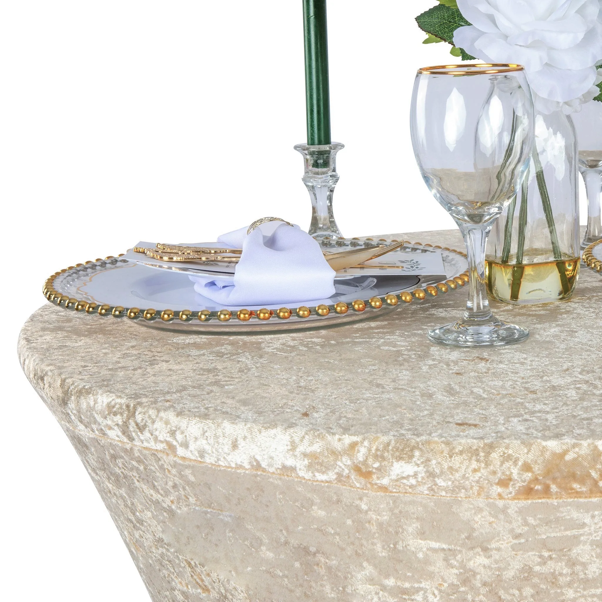 Velvet Spandex Cocktail Table Cover 32" Round - Champagne