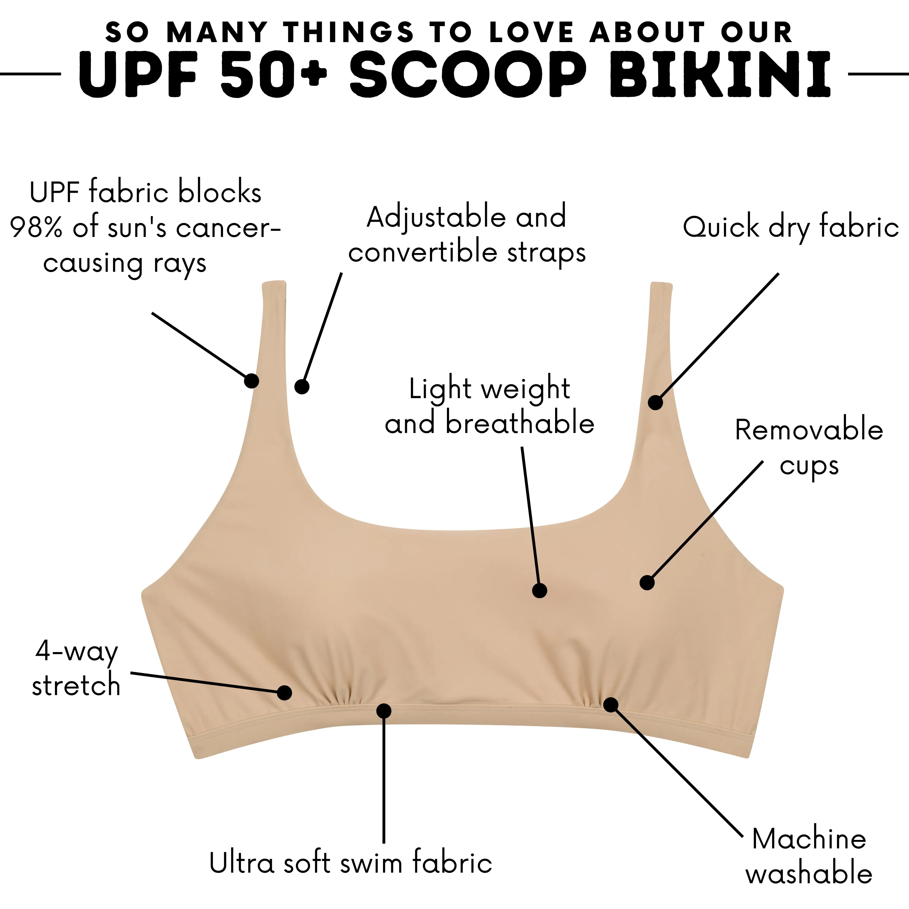 Women's Scoop Neck Bikini Top Plus Size | "Sandy Beach"